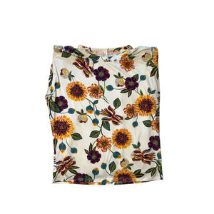 Watermelon Floral Sleeveless Shirt White With Yellow Sunflowers Size Small